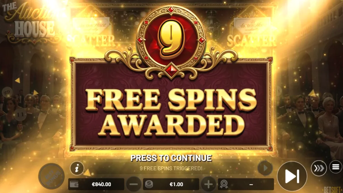 Tampilan visual mewah slot The Auction House dengan simbol permata dan barang antik
